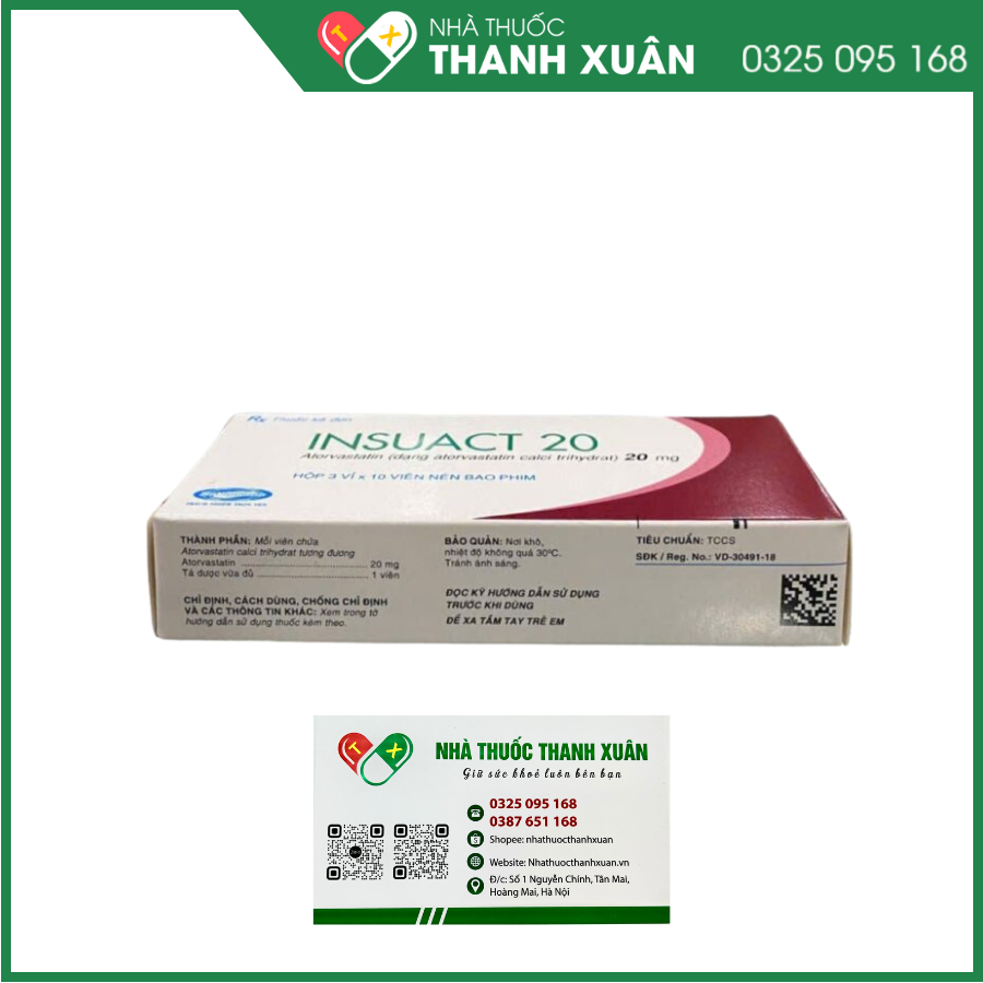 Insuact 20mg điều trị tăng lipid máu, dự phòng biến cố tim mạch